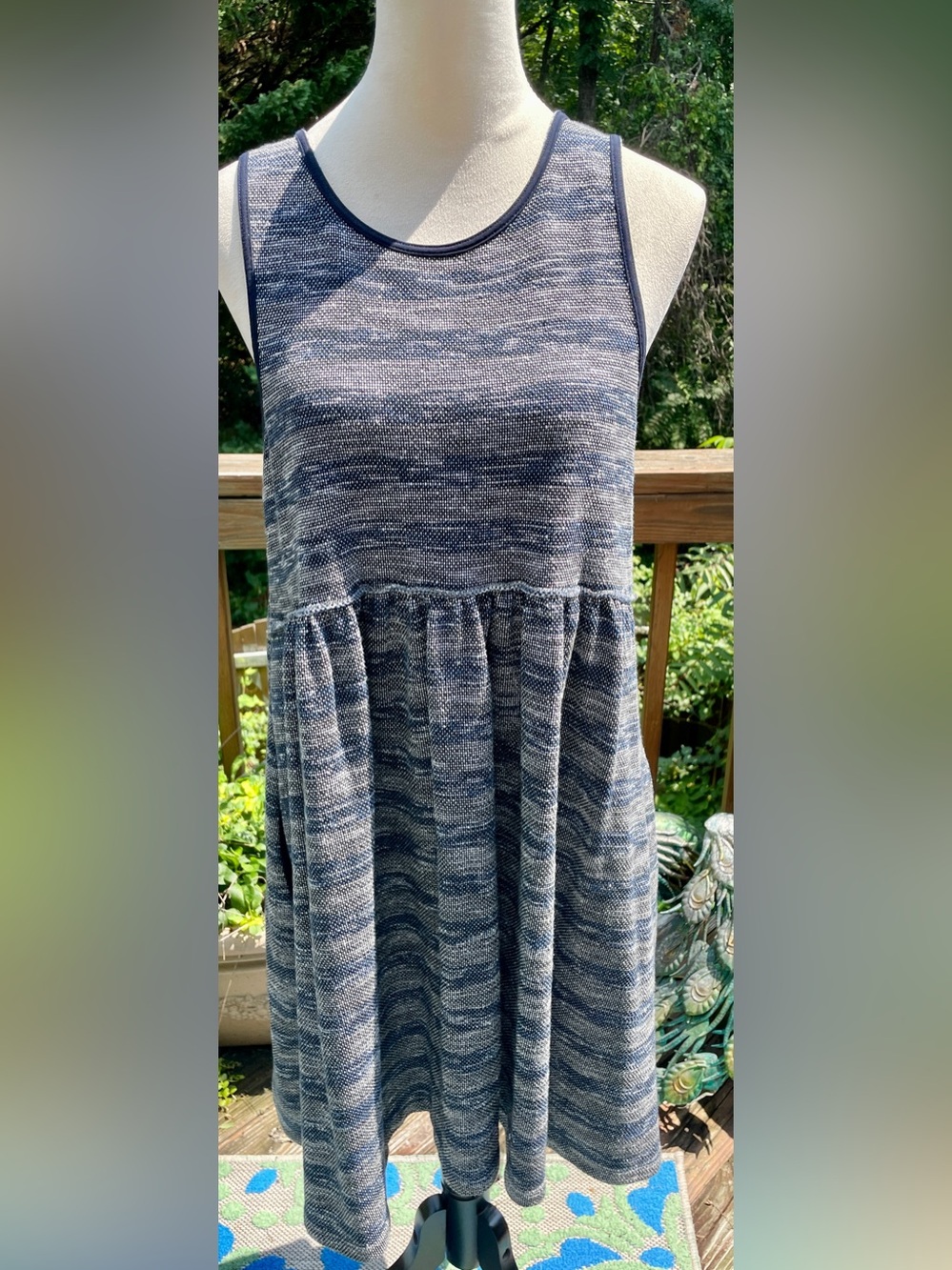 Free People Slub Cotton Blend Open Back Tank Mini Dress. Blue. M. POCKETS